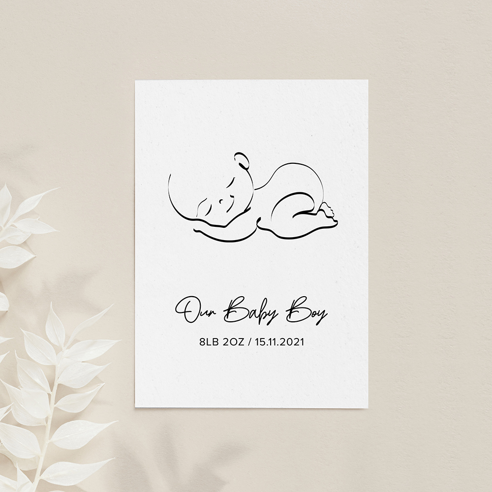 Personalised Line Art Sleeping Baby Print