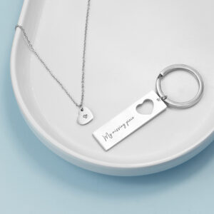 Personalised Love Heart Necklace & Keyring Set Personalised Love Heart Necklace & Keyring Set