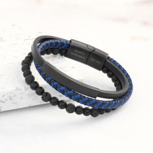 Personalised Men’s Black Stone and Blue Cord Bracelet Personalised Men's Black Stone and Blue Cord Bracelet