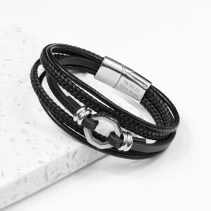 Personalised Men’s Mayfair Leather Bracelet in Silver Personalised Men's Mayfair Leather Bracelet in Silver