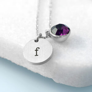 Personalised Monogram Silver Birthstone Crystal and Disc