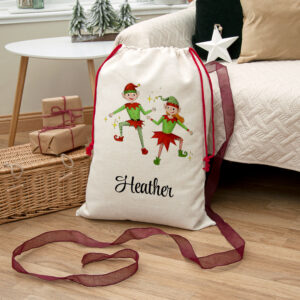 Personalised Playful Elves Christmas Sack Personalised Playful Elves Christmas Sack