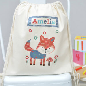 Personalised Playful Fox Cotton Nursery Bag
