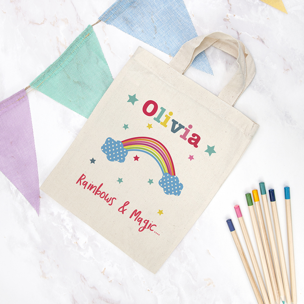 Personalised Rainbow Natural Party Bag Personalised Rainbow Natural Party Bag