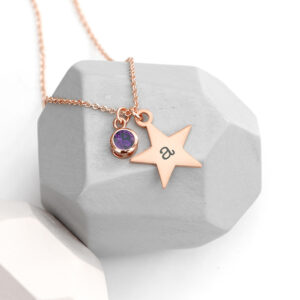 Personalised Rose Gold Star with Birthstone Crystal Necklace Personalised Rose Gold Star with Birthstone Crystal Necklace