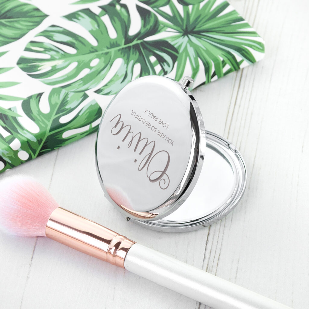 Personalised Round Silver Compact Mirror