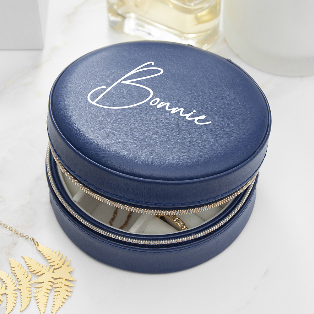 Personalised Treat Republic Blue Round Jewellery Case