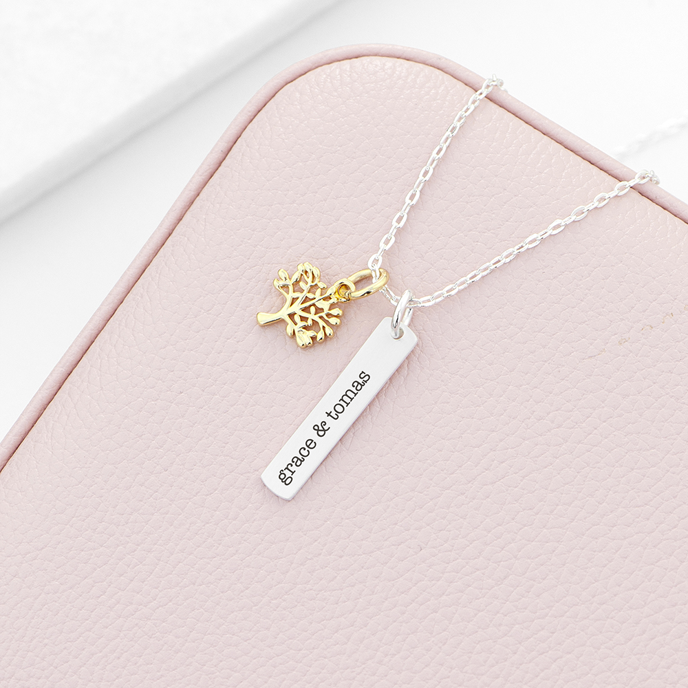Personalised Tree of Life Vertical Bar Necklace