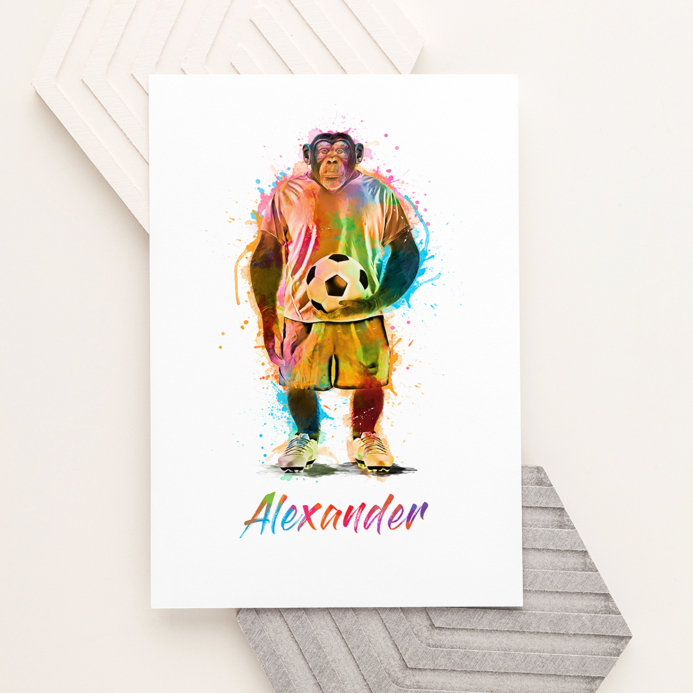 Personalised Watercolour Chimpanzee Football Print Personalised Watercolour Chimpanzee Football Print