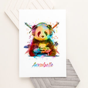 Personalised Watercolour Panda Gaming Print Personalised Watercolour Panda Gaming Print