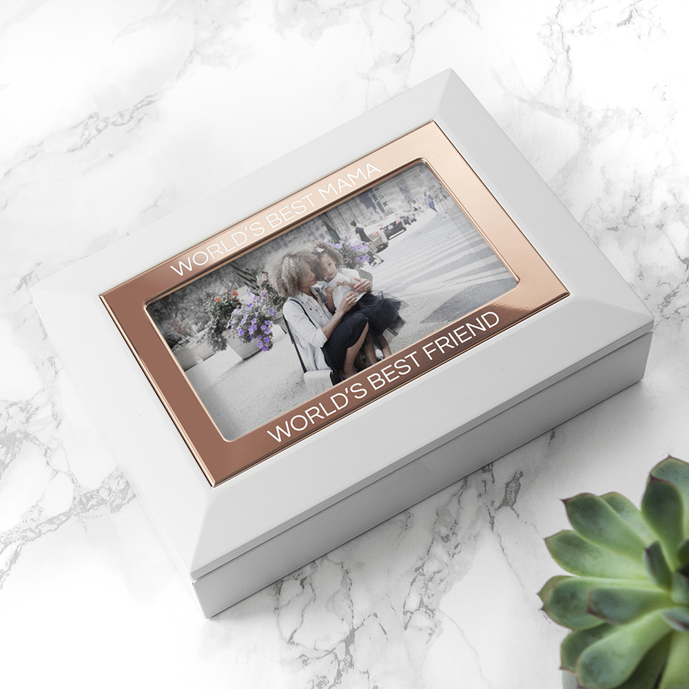 Personalised White & Rose Gold Photo Jewellery Box