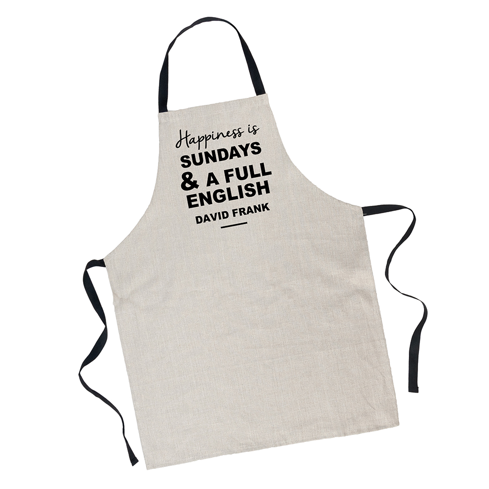 Personalised Sunday Happiness Luxury Linen Apron Personalised Sunday Happiness Luxury Linen Apron