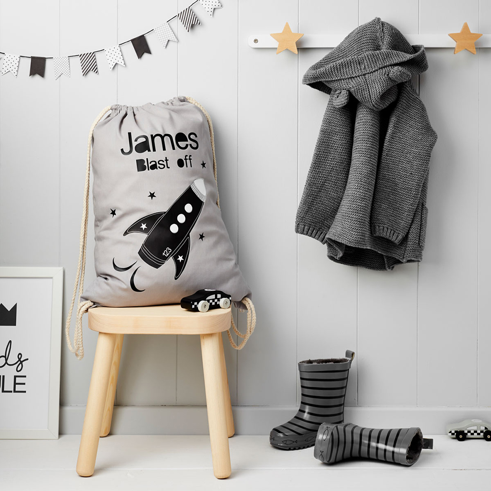 Personalised Children’s Space Rocket PE Kit Bag Personalised Children's Space Rocket PE Kit Bag