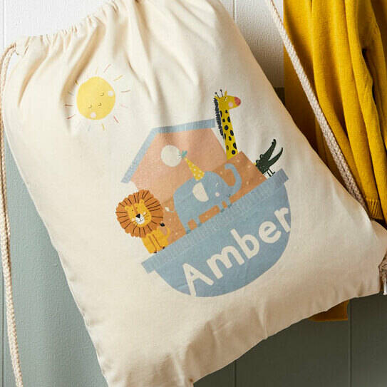 Personalised Noah’s Ark Cotton Nursery Bag Personalised Noah's Ark Cotton Nursery Bag