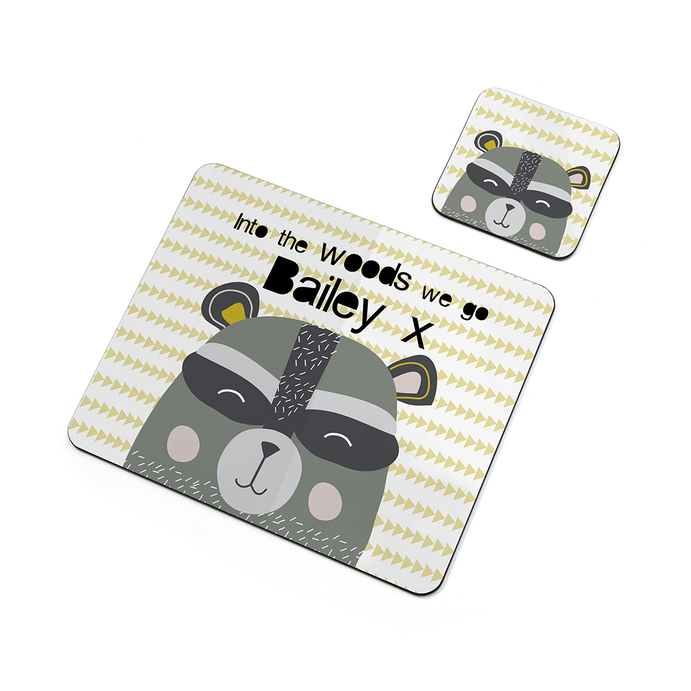 Personalised Kid’s Racoon Placemat Set Personalised Kid's Racoon Placemat Set