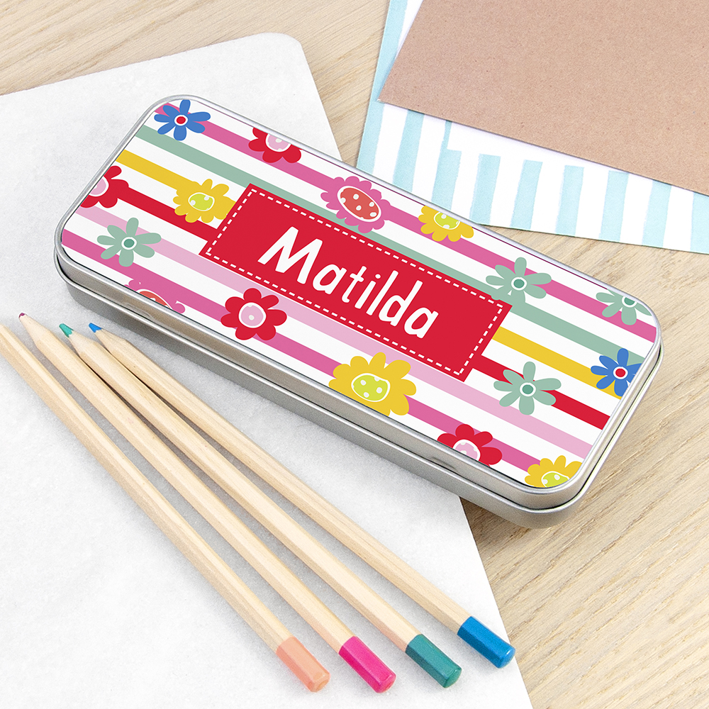 Personalised Girl's Patterned Pencil Case Tin