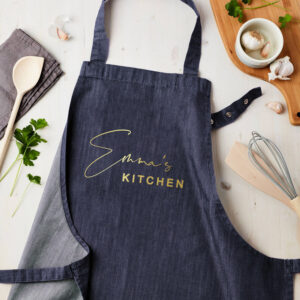Personalised Blue Denim Kitchen Apron Personalised Blue Denim Kitchen Apron