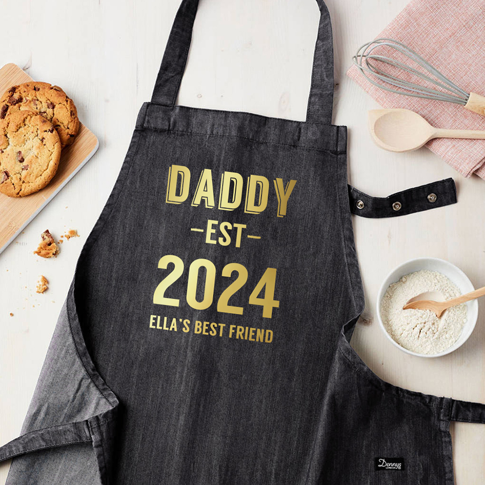 Personalised Grey Denim Established Year Apron Personalised Grey Denim Established Year Apron
