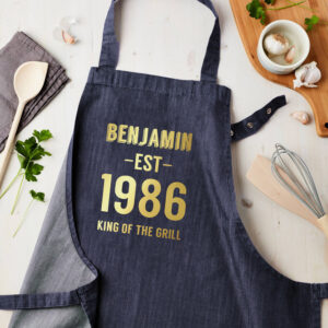 Personalised Blue Denim Established Year Apron Personalised Blue Denim Established Year Apron
