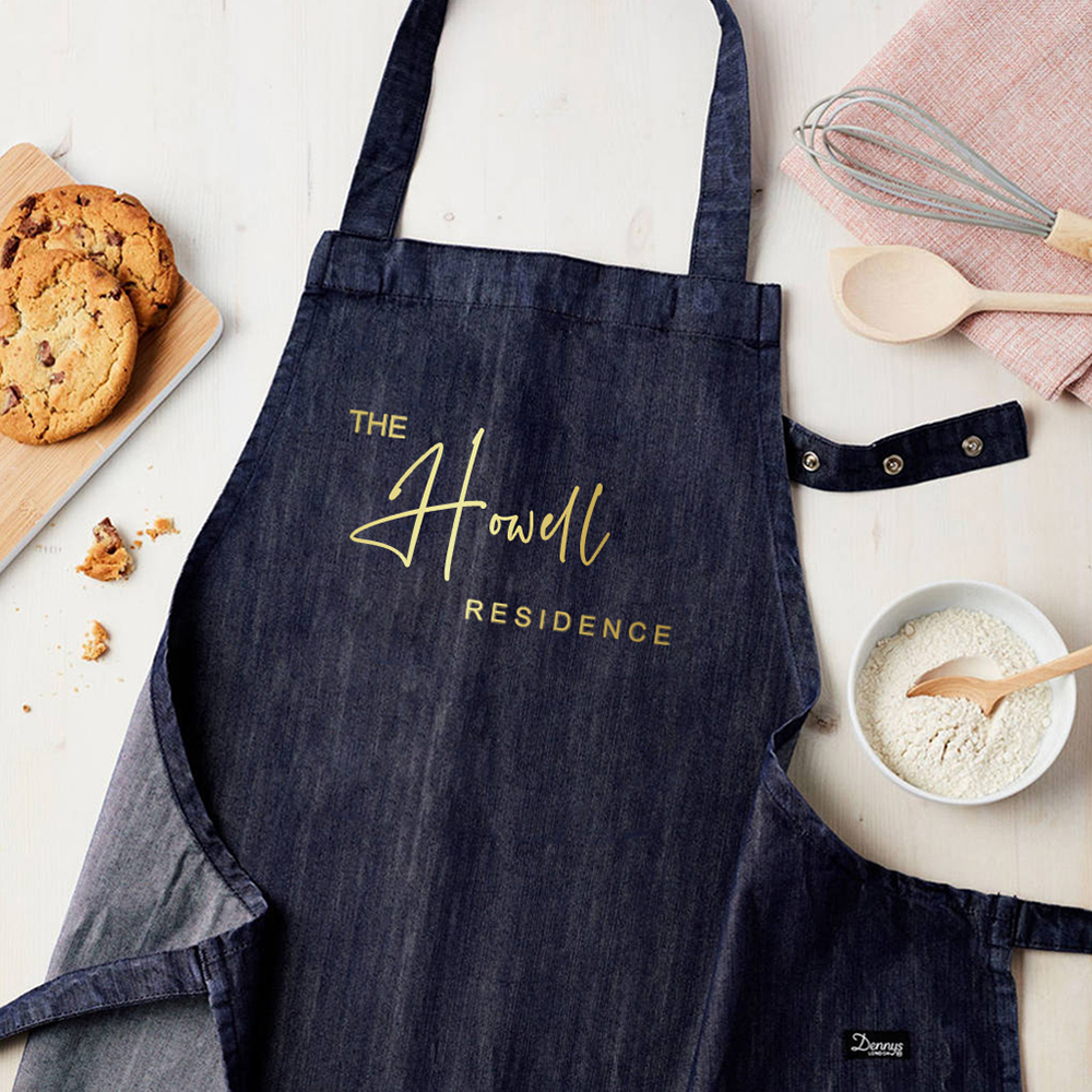 Personalised Blue Denim Family Residence Apron