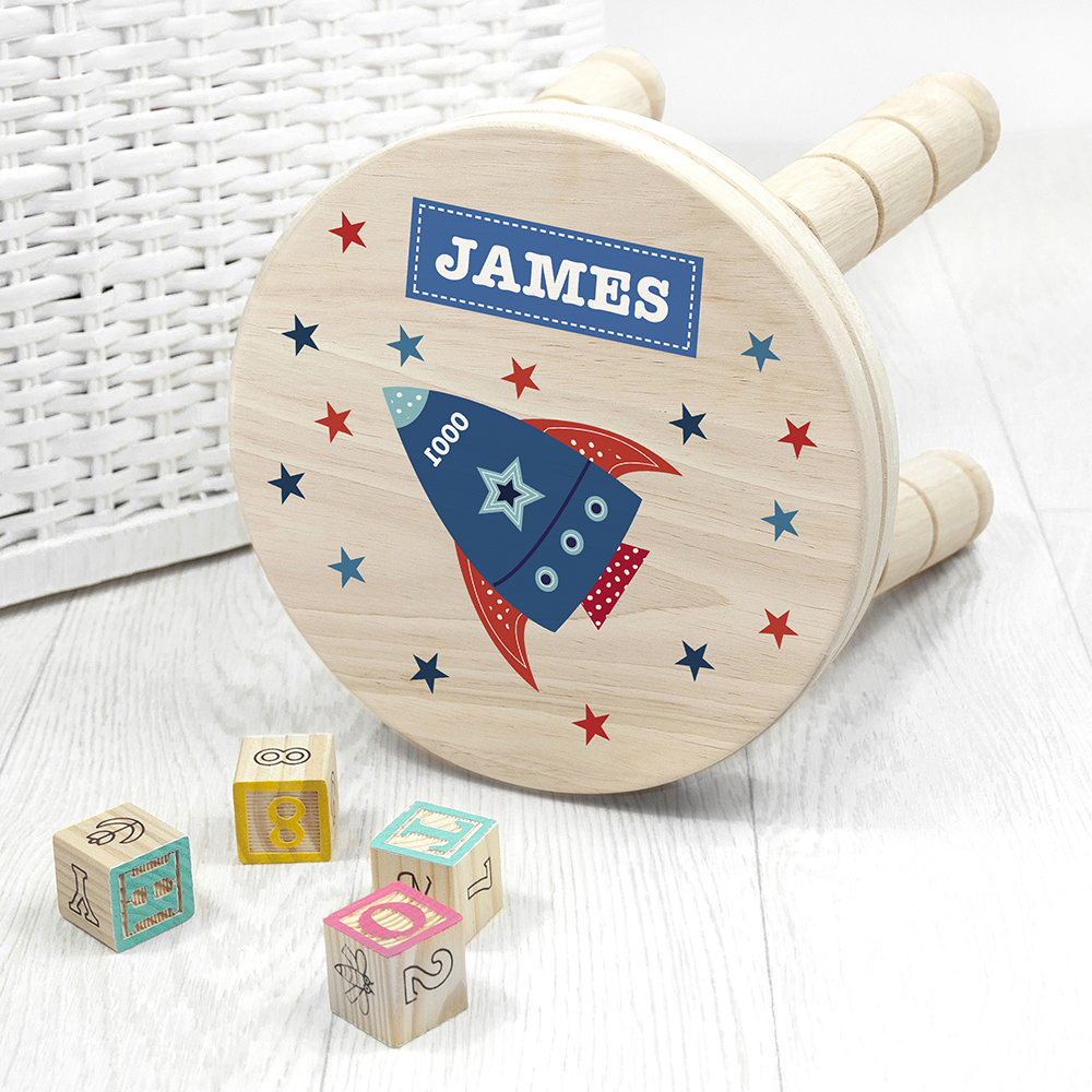 Personalised Kid's Rocket Wooden Stool