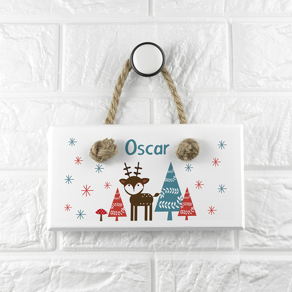 Personalised Kid's Reindeer White Door Sign