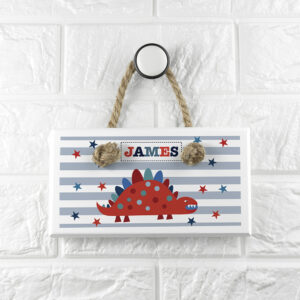 Personalised Kid's Dinosaur White Door Sign