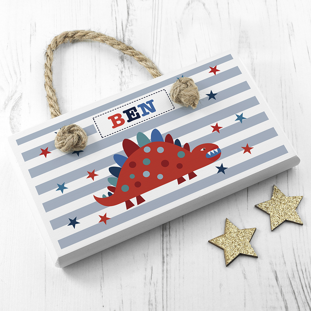 Personalised Kid’s Dinosaur White Door Sign Personalised Kid's Dinosaur White Door Sign