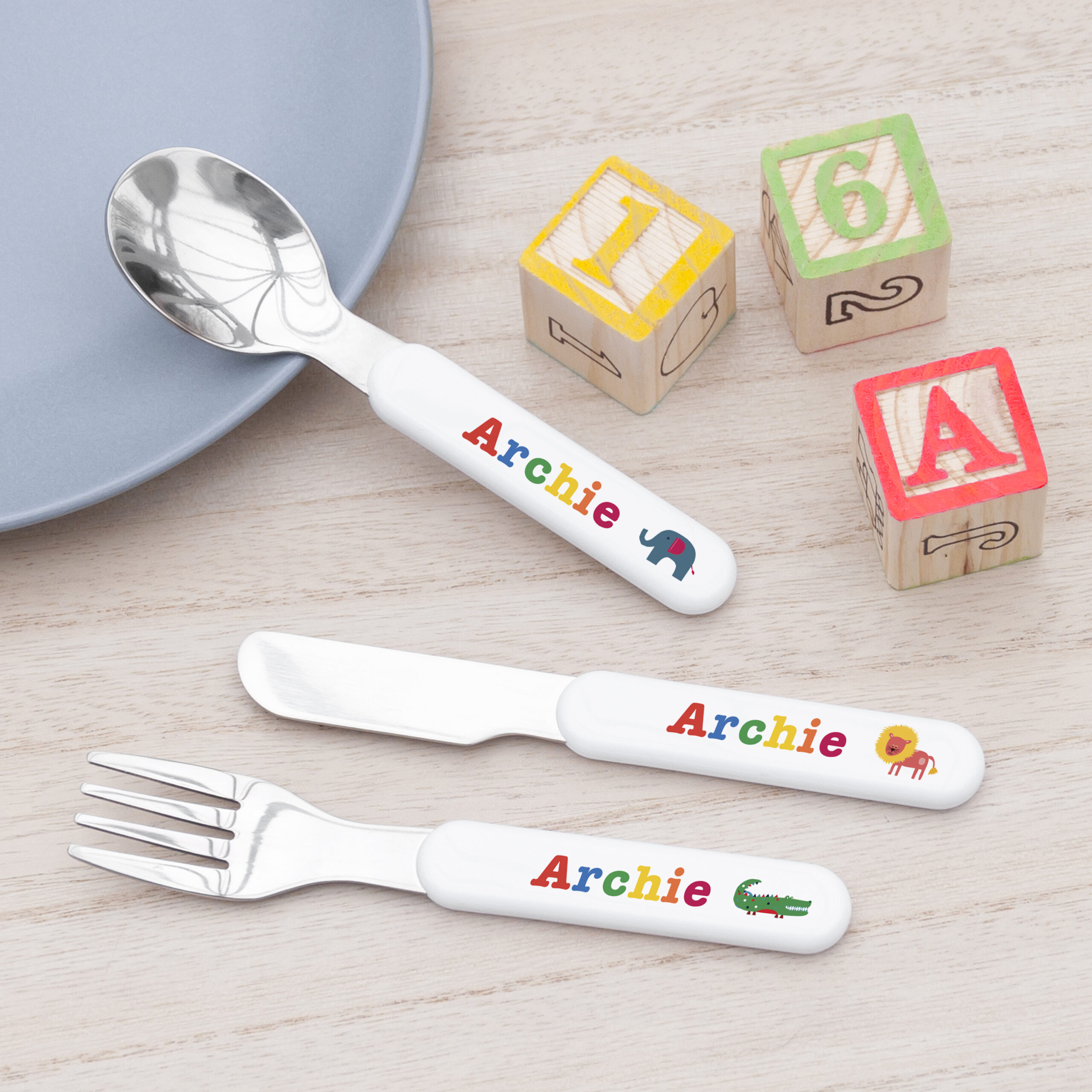 Personalised Kids Noah’s Ark Metal Cutlery Set Personalised Kids Noah's Ark Metal Cutlery Set