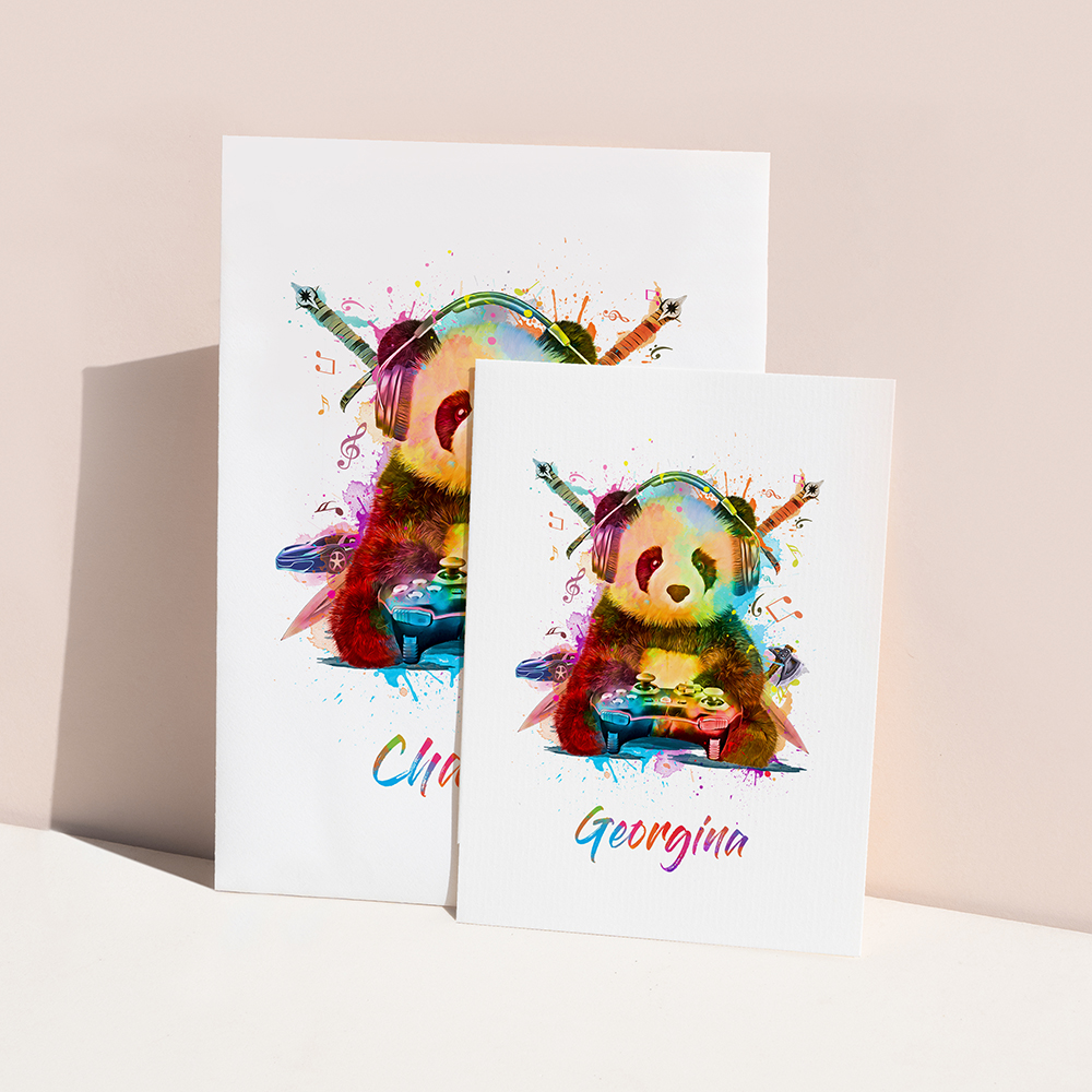 Personalised Watercolour Panda Gaming Print Personalised Watercolour Panda Gaming Print