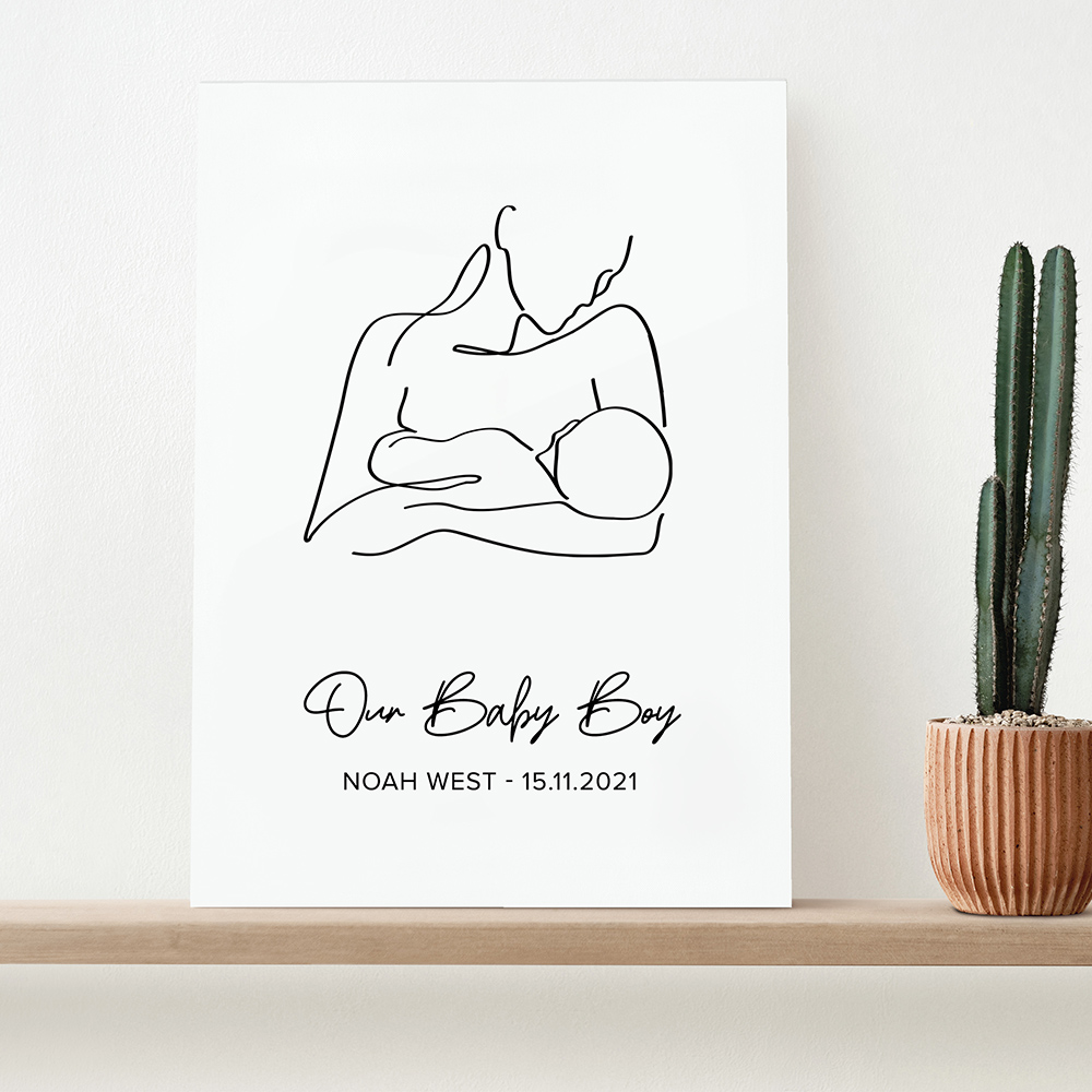 Personalised Line Art New Mum and Baby Feeding Print Personalised Line Art New Mum and Baby Feeding Print